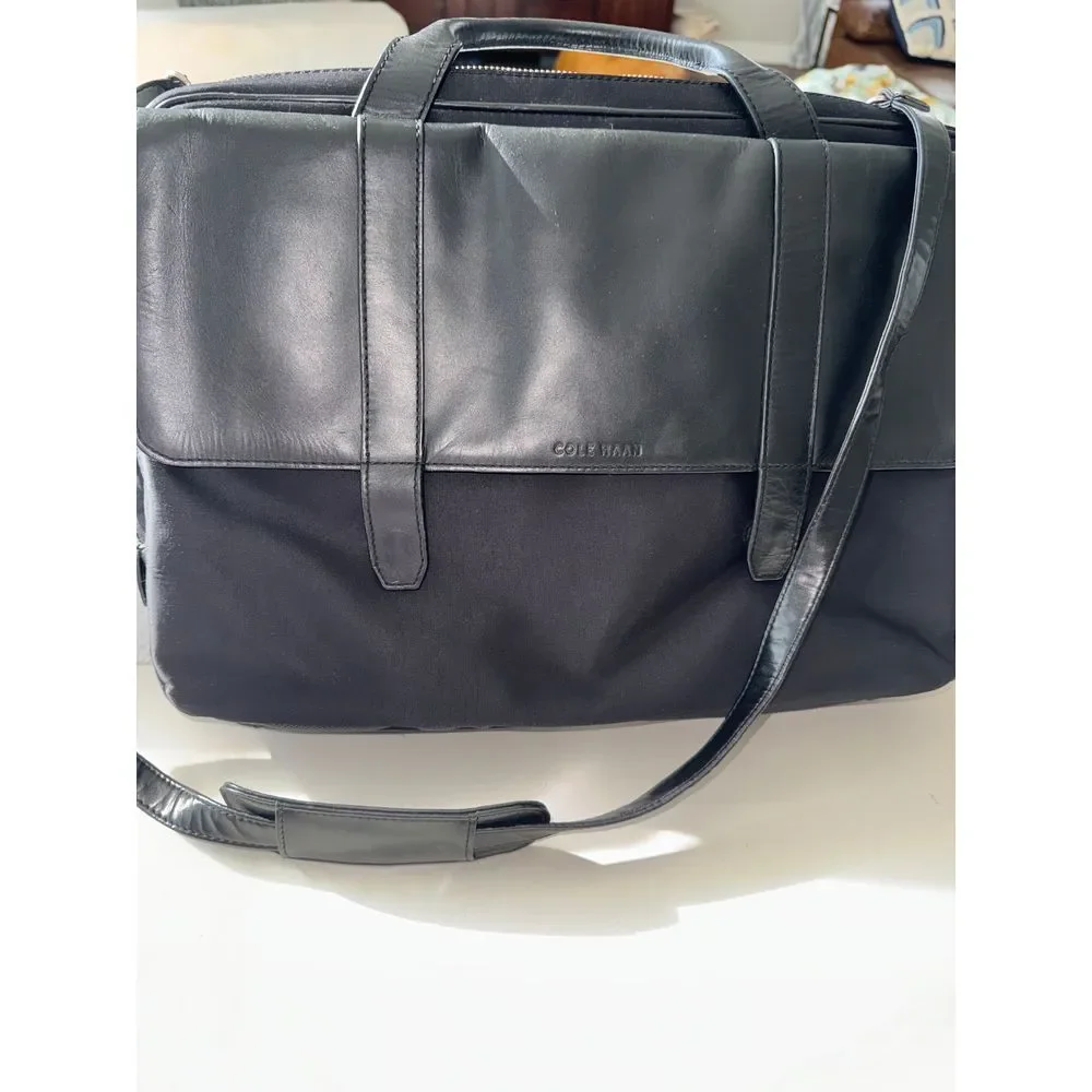 Cole Haan Briefcase Laptop Case‎ Bag Removable Strap Nylon Leather Multi Pockets